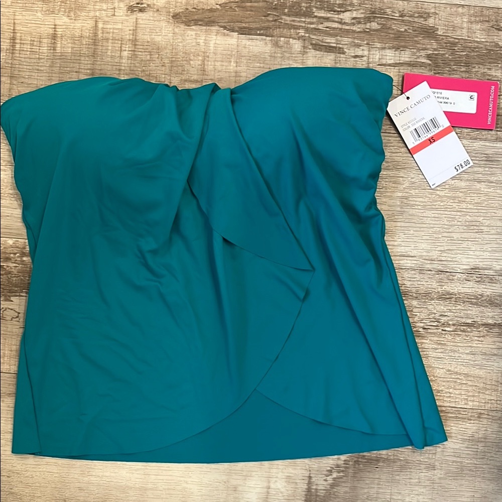 Vince Camuto Blue Asymmetrical Strapless Swim Top